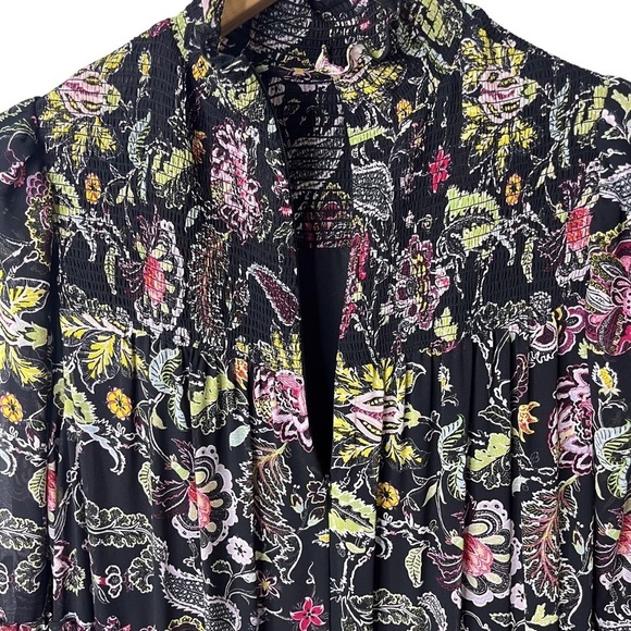 cinq a sept Paisley Long Sleeve Dress Black Size 6 High Low Hem Mock Neck - Picture 7 of 10